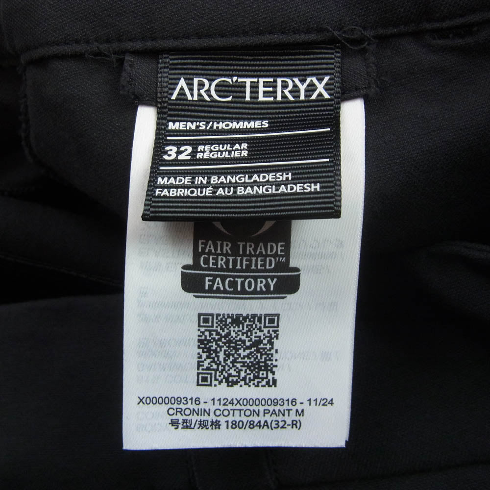 ARC'TERYX アークテリクス X000009316 Cronin Cotton Pant クロニン コットン パンツ ブラック系 32【美品】【中古】