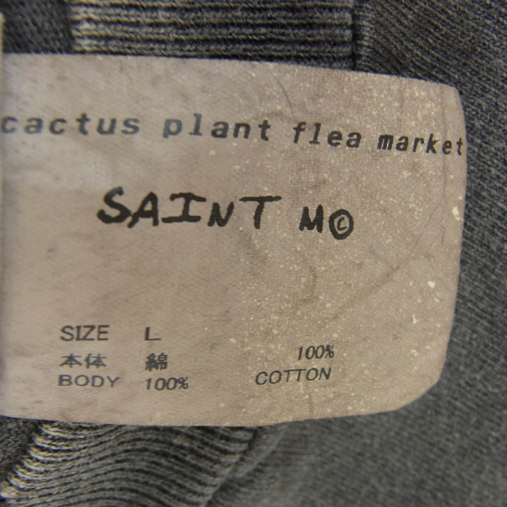 SAINT MICHAEL セントマイケル 24AW SM-YS1-0000-C01 × Cactus Plant Flea Market  CP_SS TEE/ SMILE / BLACK スマイル プリント 半袖 Tシャツ グレー系 L【極上美品】【中古】