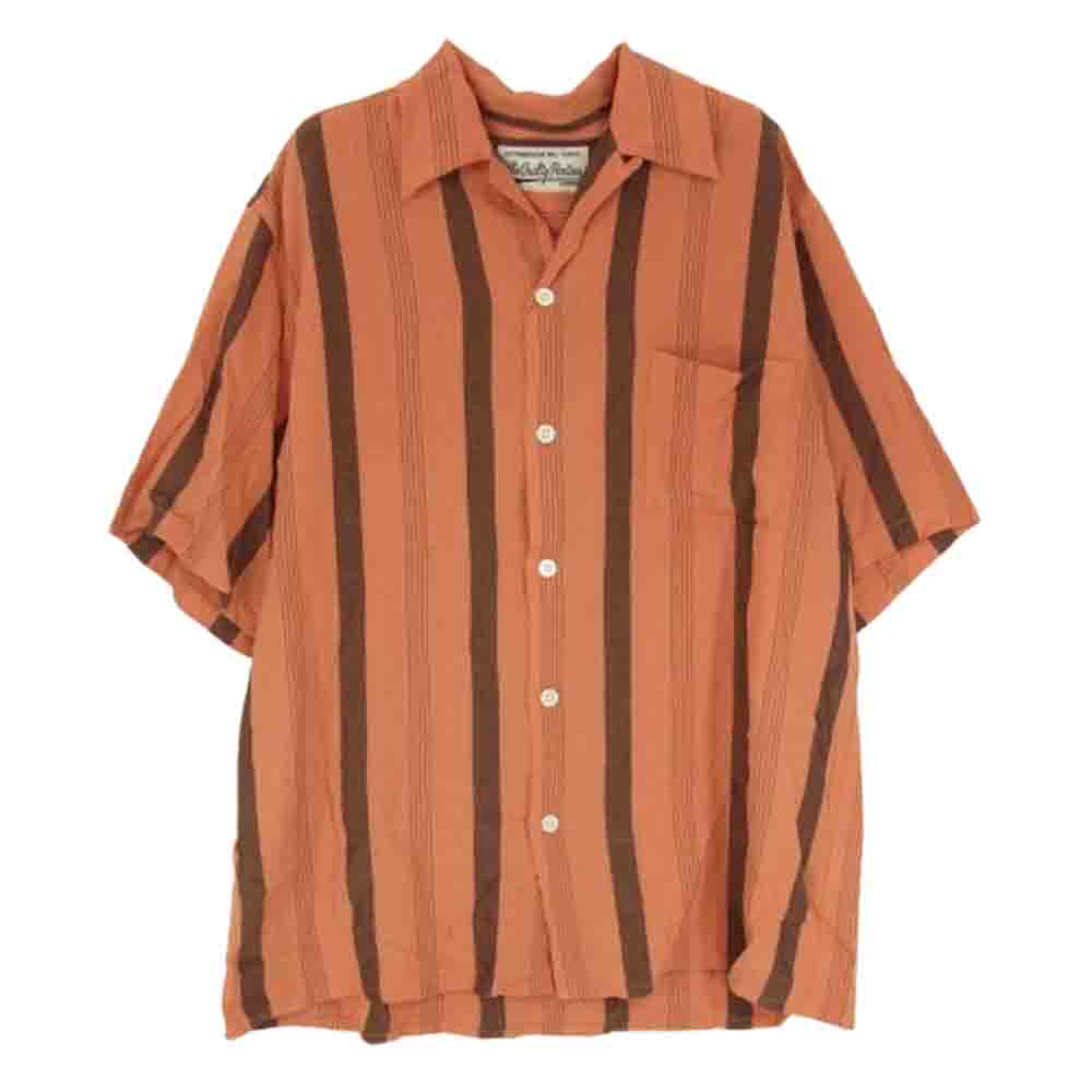 WACKO MARIA ワコマリア STRIPED OPEN COLLAR SHIRT ストライプ オープンカラー 半袖 シャツ オレンジ系 M【中古】