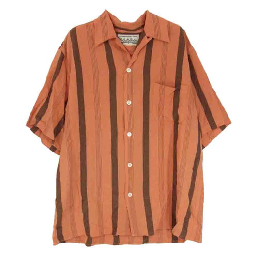 WACKO MARIA ワコマリア STRIPED OPEN COLLAR SHIRT ストライプ オープンカラー 半袖 シャツ オレンジ系 M【中古】