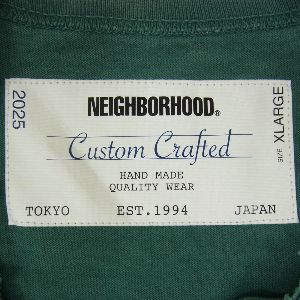 NEIGHBORHOOD ネイバーフッド 25SS 251OKNH-CSM04 SAVAGE CREWNECKーP サヴァージュ クルーネック ペイント ダメージ加工 カットソー グリーン系 XL【極上美品】【中古】