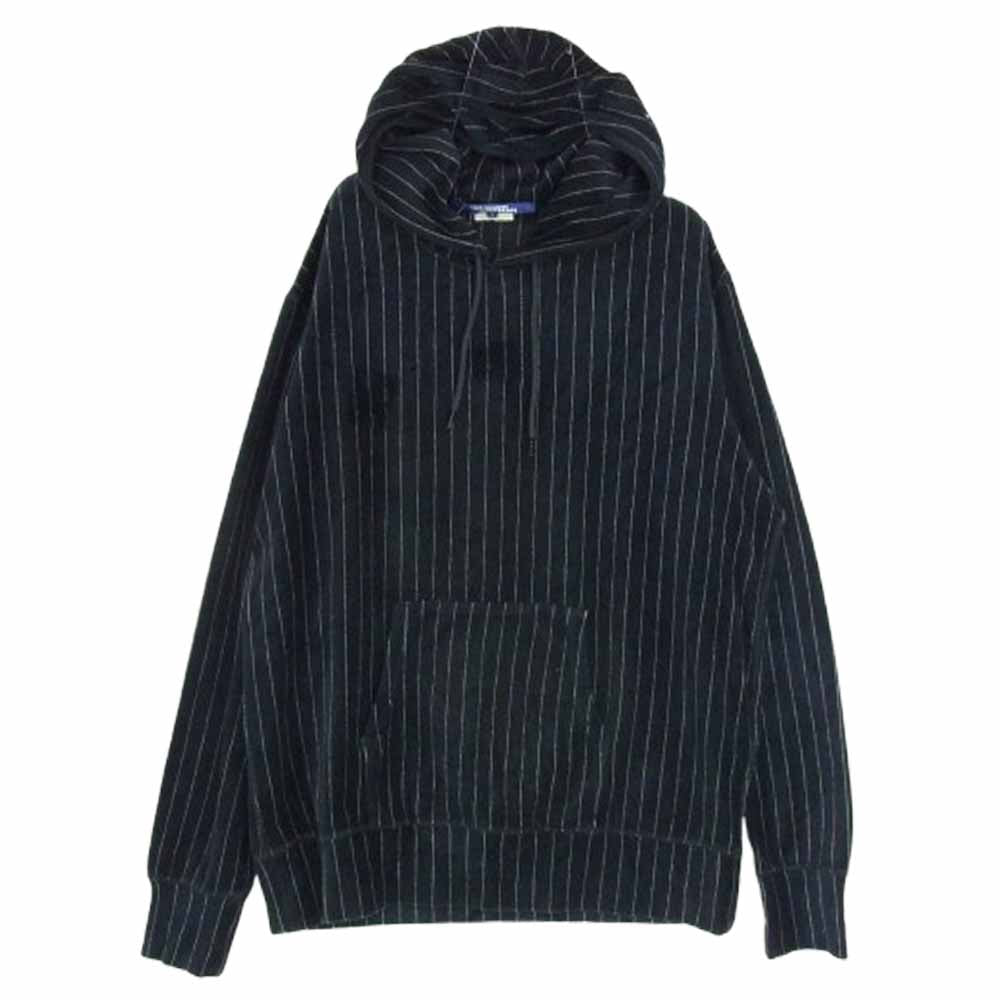 JUNYA WATANABE COMME des GARCONS MAN ジュンヤワタナベコムデギャルソンマン 17AW AD2017 WT-T029 ベロア ストライプ プルオーバー パーカー フーディ ネイビー系 S【中古】