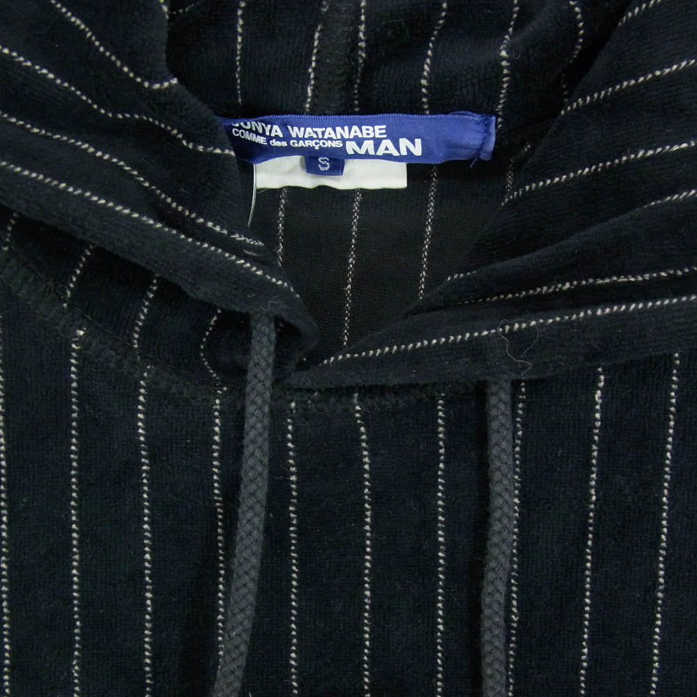 JUNYA WATANABE COMME des GARCONS MAN ジュンヤワタナベコムデギャルソンマン 17AW AD2017 WT-T029 ベロア ストライプ プルオーバー パーカー フーディ ネイビー系 S【中古】