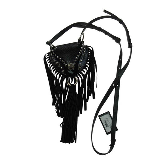 DSQUARED2 ディースクエアード NECK POUCH クロコ型押し フリンジ スタッズ ショルダー ポーチ バッグ ブラック系【中古】