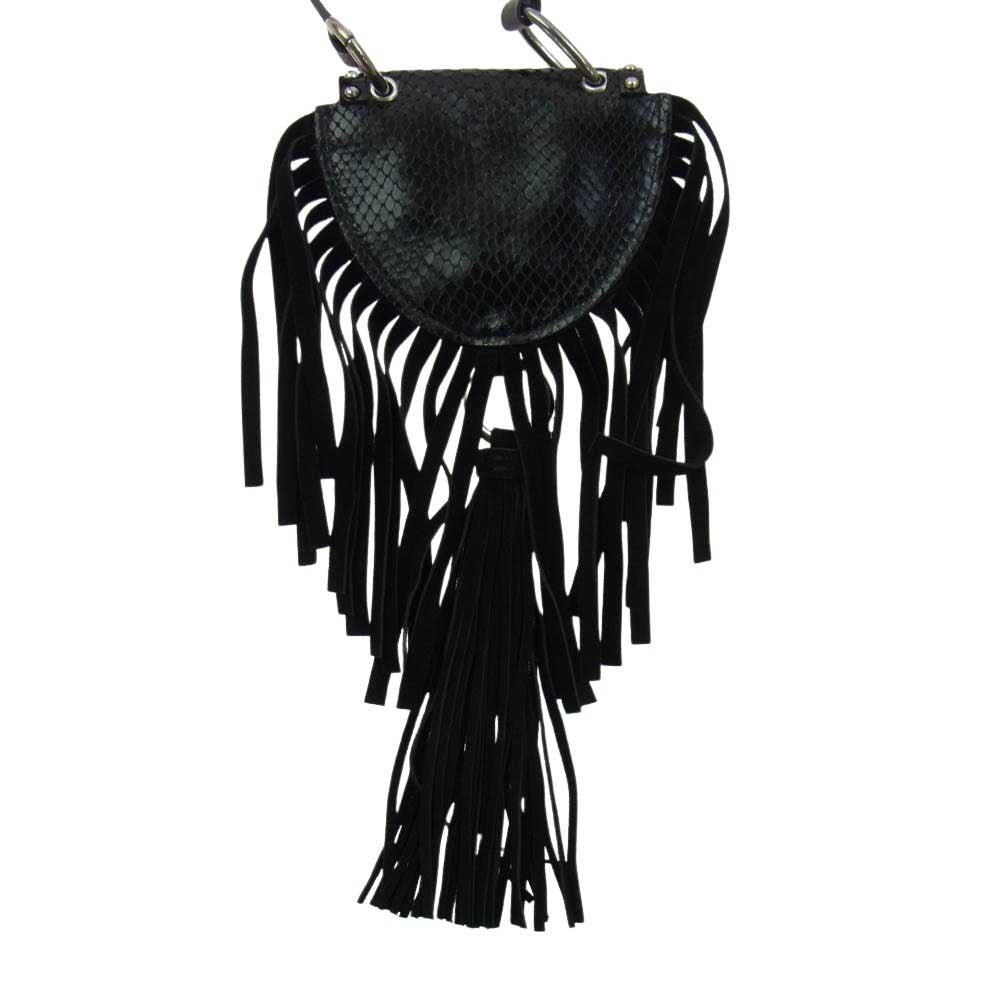 DSQUARED2 ディースクエアード NECK POUCH クロコ型押し フリンジ スタッズ ショルダー ポーチ バッグ ブラック系【中古】