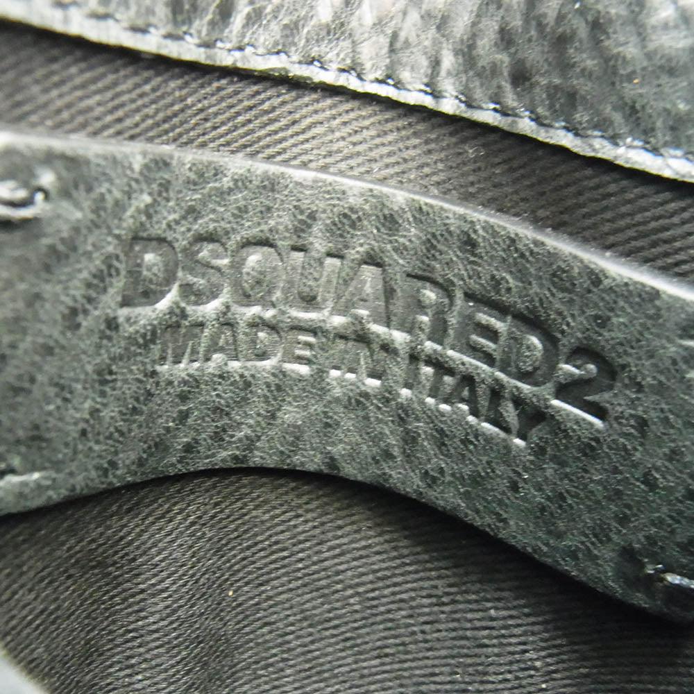 DSQUARED2 ディースクエアード NECK POUCH クロコ型押し フリンジ スタッズ ショルダー ポーチ バッグ ブラック系【中古】
