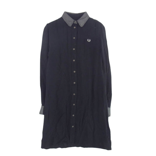 FRED PERRY フレッドペリー チェック切替 レーヨン ロング 長袖シャツ ブラック系 36【中古】