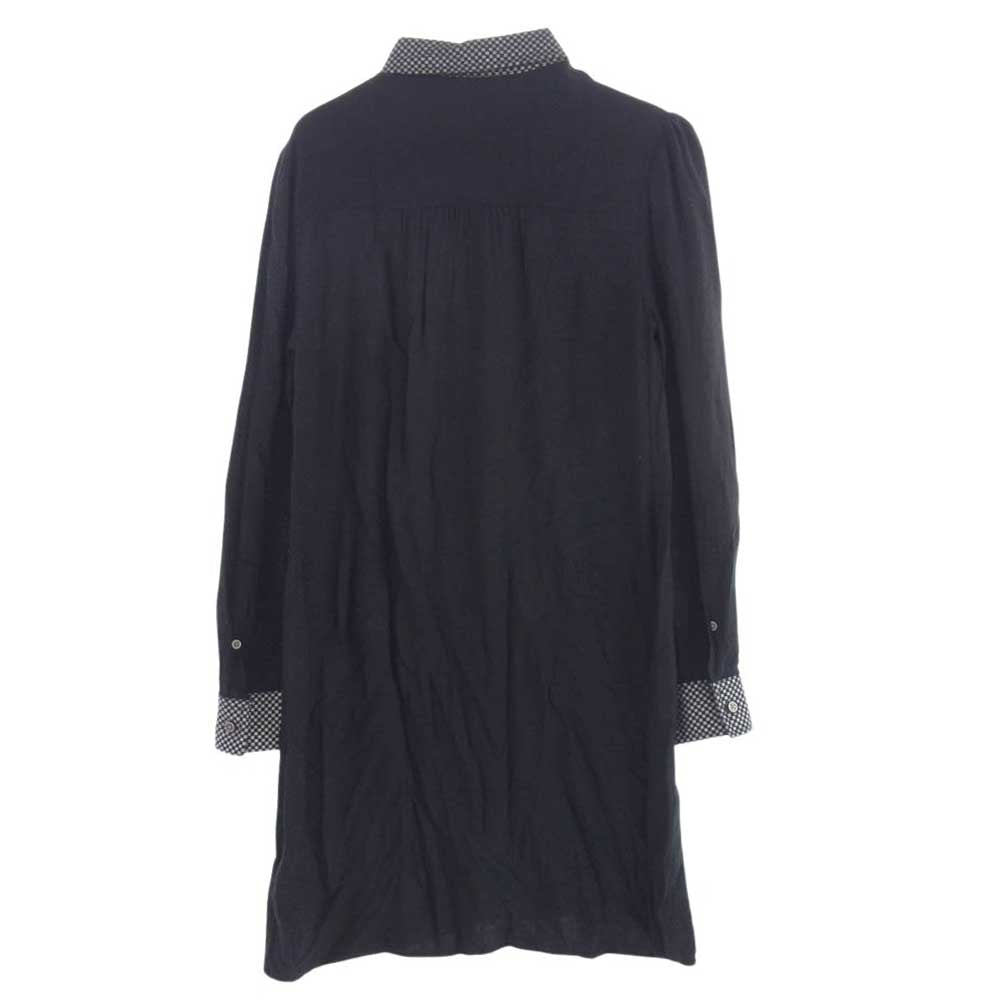 FRED PERRY フレッドペリー チェック切替 レーヨン ロング 長袖シャツ ブラック系 36【中古】