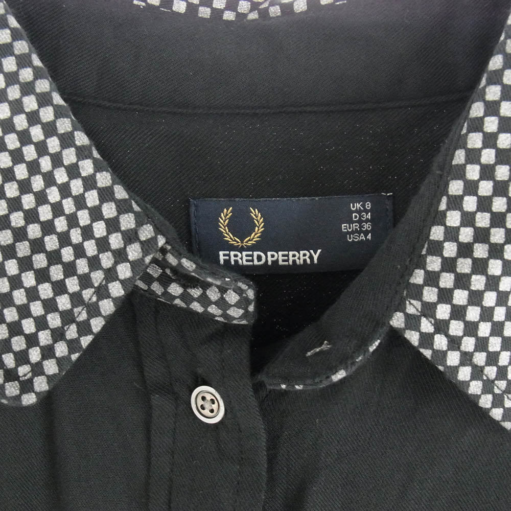 FRED PERRY フレッドペリー チェック切替 レーヨン ロング 長袖シャツ ブラック系 36【中古】