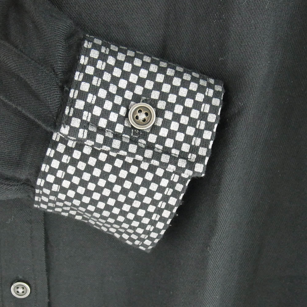 FRED PERRY フレッドペリー チェック切替 レーヨン ロング 長袖シャツ ブラック系 36【中古】