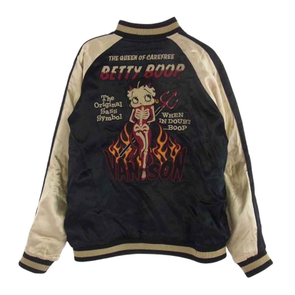 VANSON バンソン betty boop ベティブープ リバーシブル スカジャン スーベニアジャケット ブルゾン ブラック系 XL【中古】