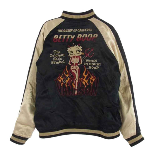 VANSON バンソン betty boop ベティブープ リバーシブル スカジャン スーベニアジャケット ブルゾン ブラック系 XL【中古】