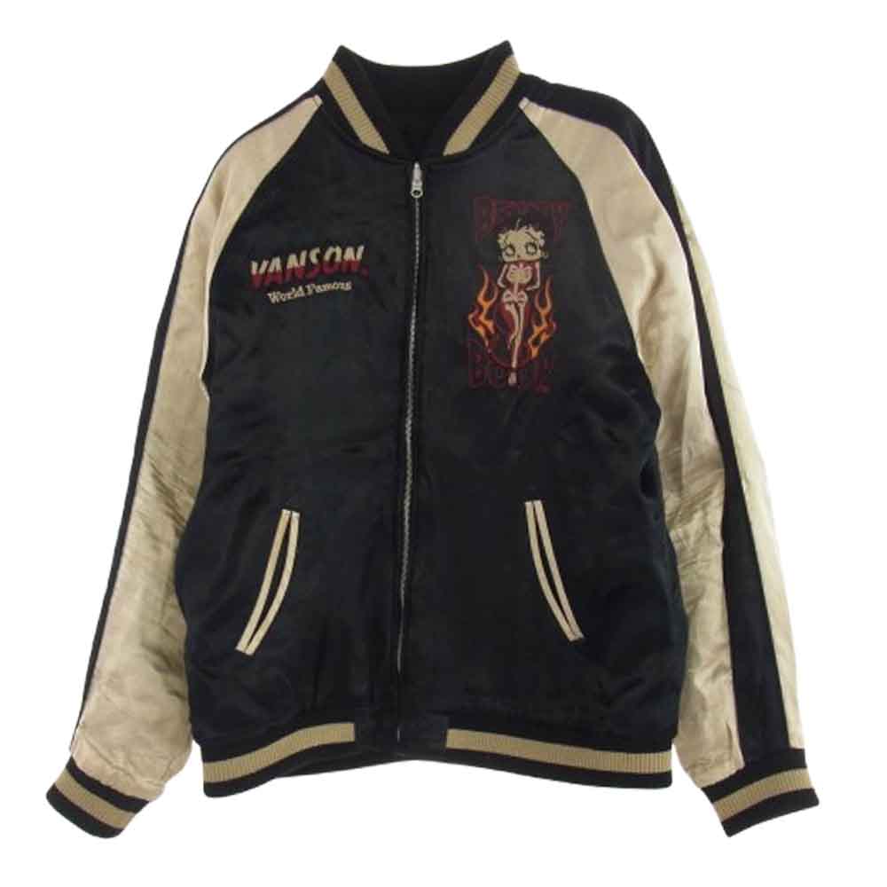 VANSON バンソン betty boop ベティブープ リバーシブル スカジャン スーベニアジャケット ブルゾン ブラック系 XL【中古】