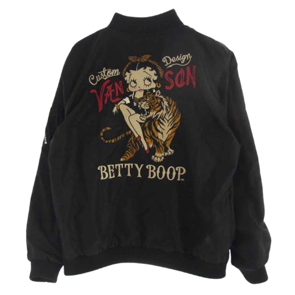 VANSON バンソン betty boop ベティブープ リバーシブル スカジャン スーベニアジャケット ブルゾン ブラック系 XL【中古】