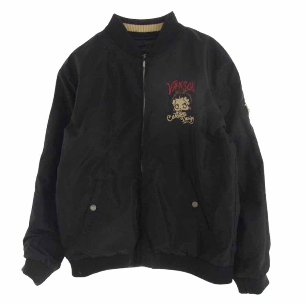 VANSON バンソン betty boop ベティブープ リバーシブル スカジャン スーベニアジャケット ブルゾン ブラック系 XL【中古】