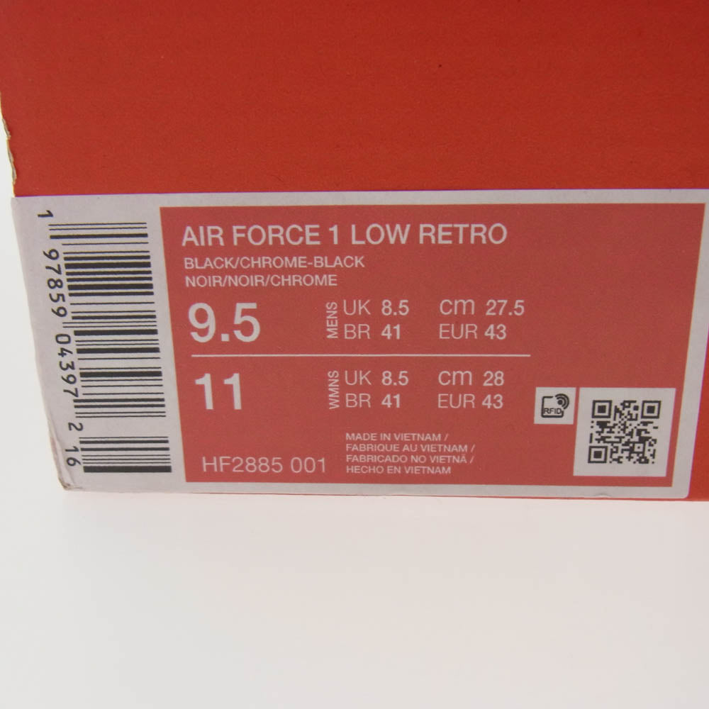 NIKE ナイキ HF2885-001 Air Force 1 Low Black and Metallic Silver エアフォース1 ローカット スニーカー ブラック系 27.5cm【新古品】【未使用】【中古】