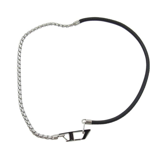DIESEL ディーゼル Dロゴ プレート ネックレス シルバー系 ブラック系【中古】