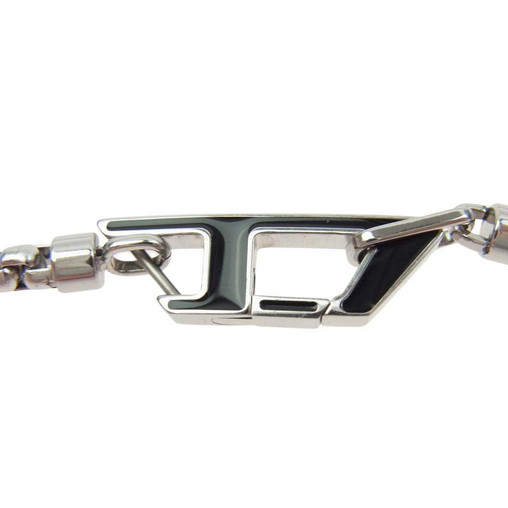 DIESEL ディーゼル Dロゴ プレート ネックレス シルバー系 ブラック系【中古】