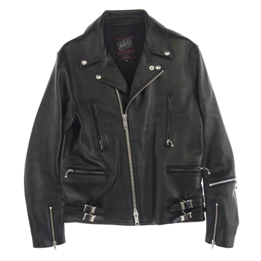 トリプルシックス レザー ウェア LJM-1 日本製 SHEEP SKIN シープ スキン ダブル ライダース ジャケット 羊革 レザー ブラック系 36【中古】