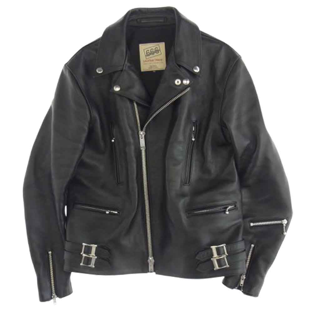 トリプルシックス レザー ウェア LJM-1 日本製 STEER HIDE ステア ハイド ダブル ライダース ジャケット 牛革 レザー ブラック系 38【中古】