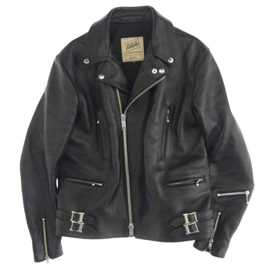 トリプルシックス レザー ウェア LJM-1 日本製 STEER HIDE ステア ハイド ダブル ライダース ジャケット 牛革 レザー ブラック系 38【中古】