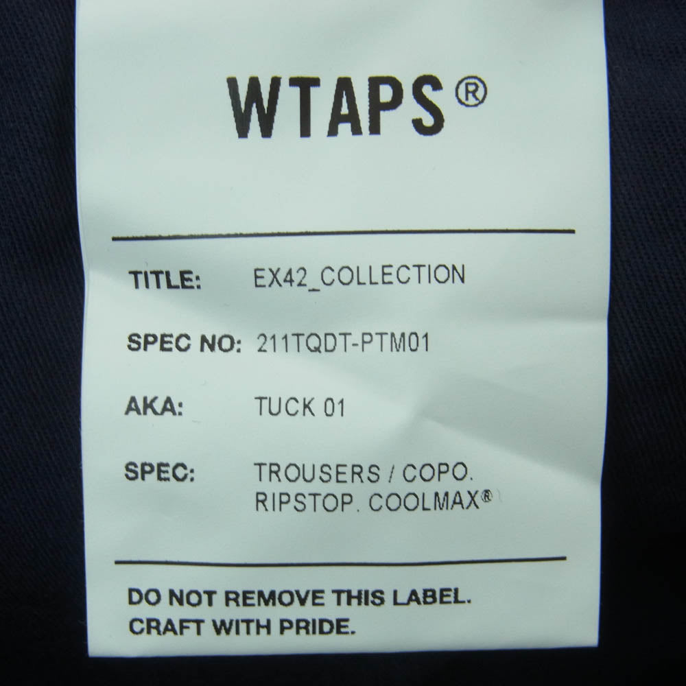 WTAPS ダブルタップス 21SS 211TQDT-PTM01 TUCK 01 TROUSERS リップストップ タック トラウザー パンツ ネイビー系 01【新古品】【未使用】【中古】