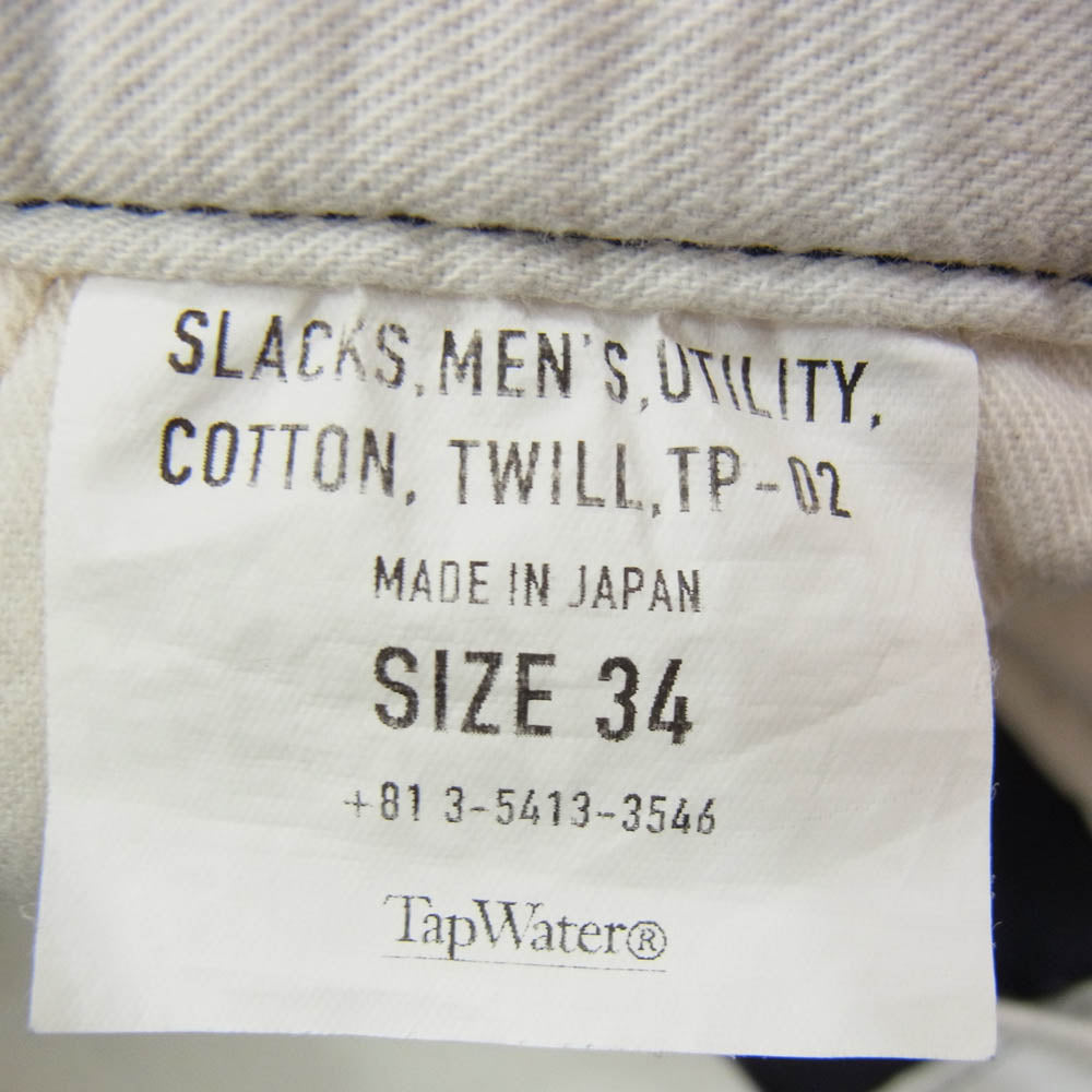 タップウォーター Cotton Chino Tuck Trousers コットン チノ トラウザー パンツ ネイビー系 34【中古】
