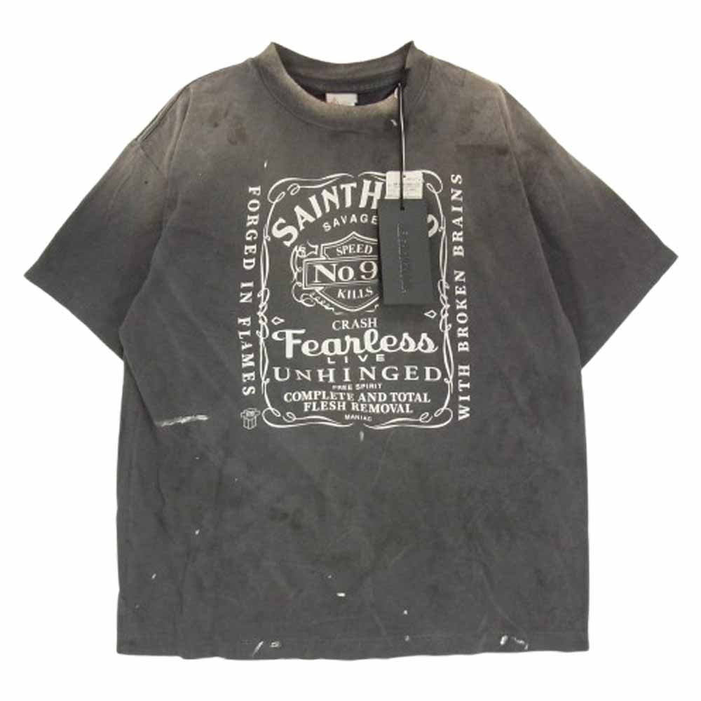 SAINT MICHAEL セントマイケル NEIGHBORHOOD ネイバーフッド 25SS 25119SMN-CSM03S STHD . SS TEE FEARLESS ヴィンテージ加工 プリント 半袖 Tシャツ グレー系 S【極上美品】【中古】