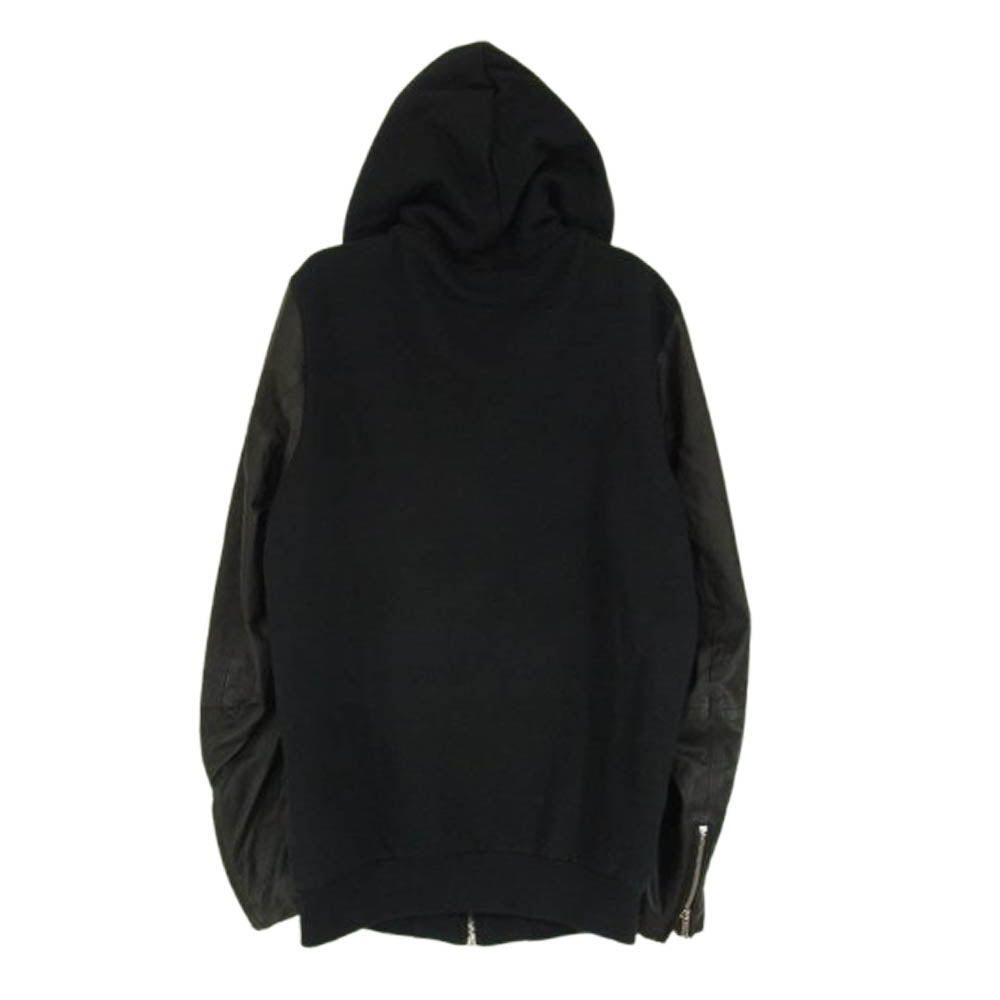 DIESEL ディーゼル 00E8F2 ラムレザー 切替 ジップ パーカー ブラック系 XS【中古】