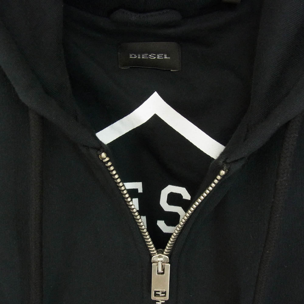 DIESEL ディーゼル 00E8F2 ラムレザー 切替 ジップ パーカー ブラック系 XS【中古】
