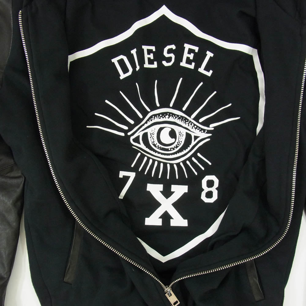 DIESEL ディーゼル 00E8F2 ラムレザー 切替 ジップ パーカー ブラック系 XS【中古】