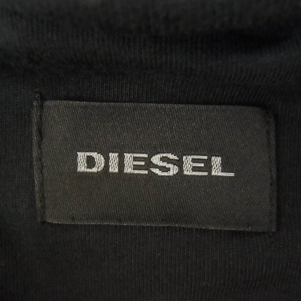 DIESEL ディーゼル 00E8F2 ラムレザー 切替 ジップ パーカー ブラック系 XS【中古】