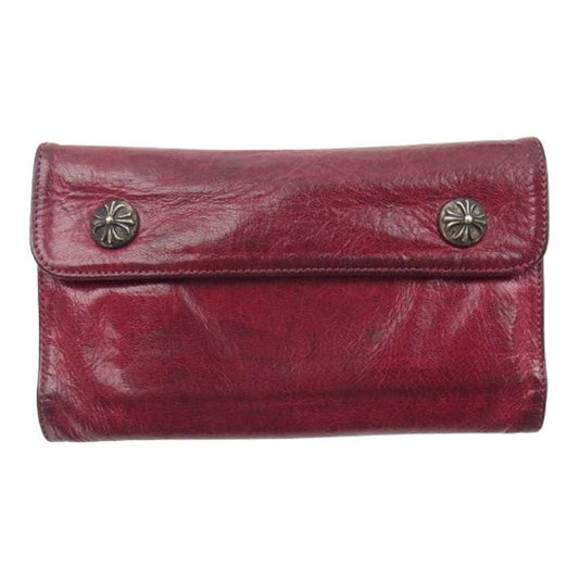 CHROME HEARTS クロムハーツ（原本有） WAVE CROSS BALL ウェーブ クロスボール ボタンレザー ウォレット 財布 レッド系【中古】