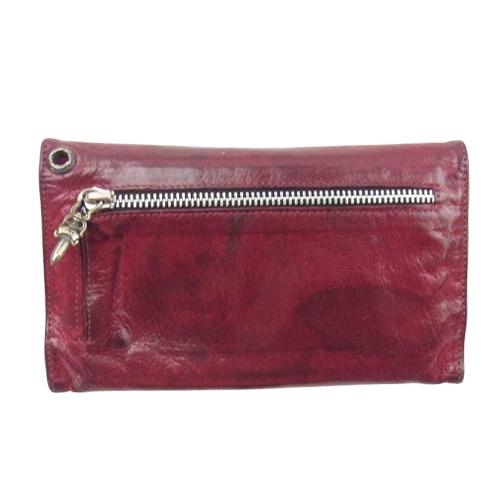 CHROME HEARTS クロムハーツ（原本有） WAVE CROSS BALL ウェーブ クロスボール ボタンレザー ウォレット 財布 レッド系【中古】