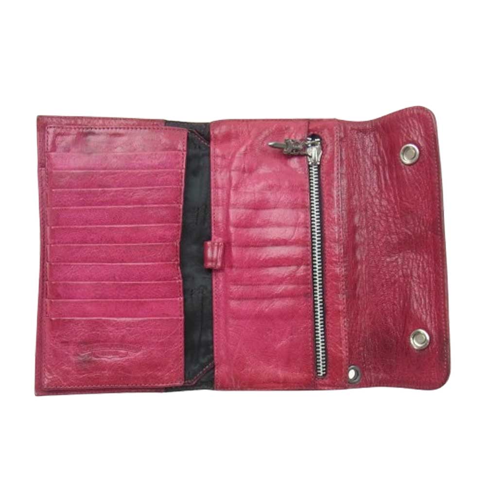 CHROME HEARTS クロムハーツ（原本有） WAVE CROSS BALL ウェーブ クロスボール ボタンレザー ウォレット 財布 レッド系【中古】