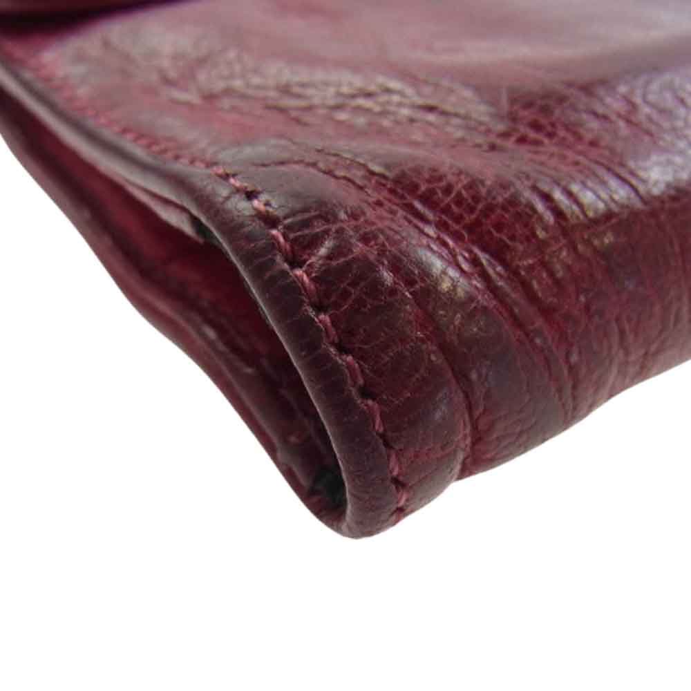 CHROME HEARTS クロムハーツ（原本有） WAVE CROSS BALL ウェーブ クロスボール ボタンレザー ウォレット 財布 レッド系【中古】