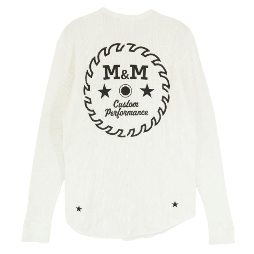 エムアンドエム カスタムパフォーマンス WAFFLE L/S T-SHIRT ロゴプリント ワッフル サーマル 長袖カットソー ホワイト系 M【中古】