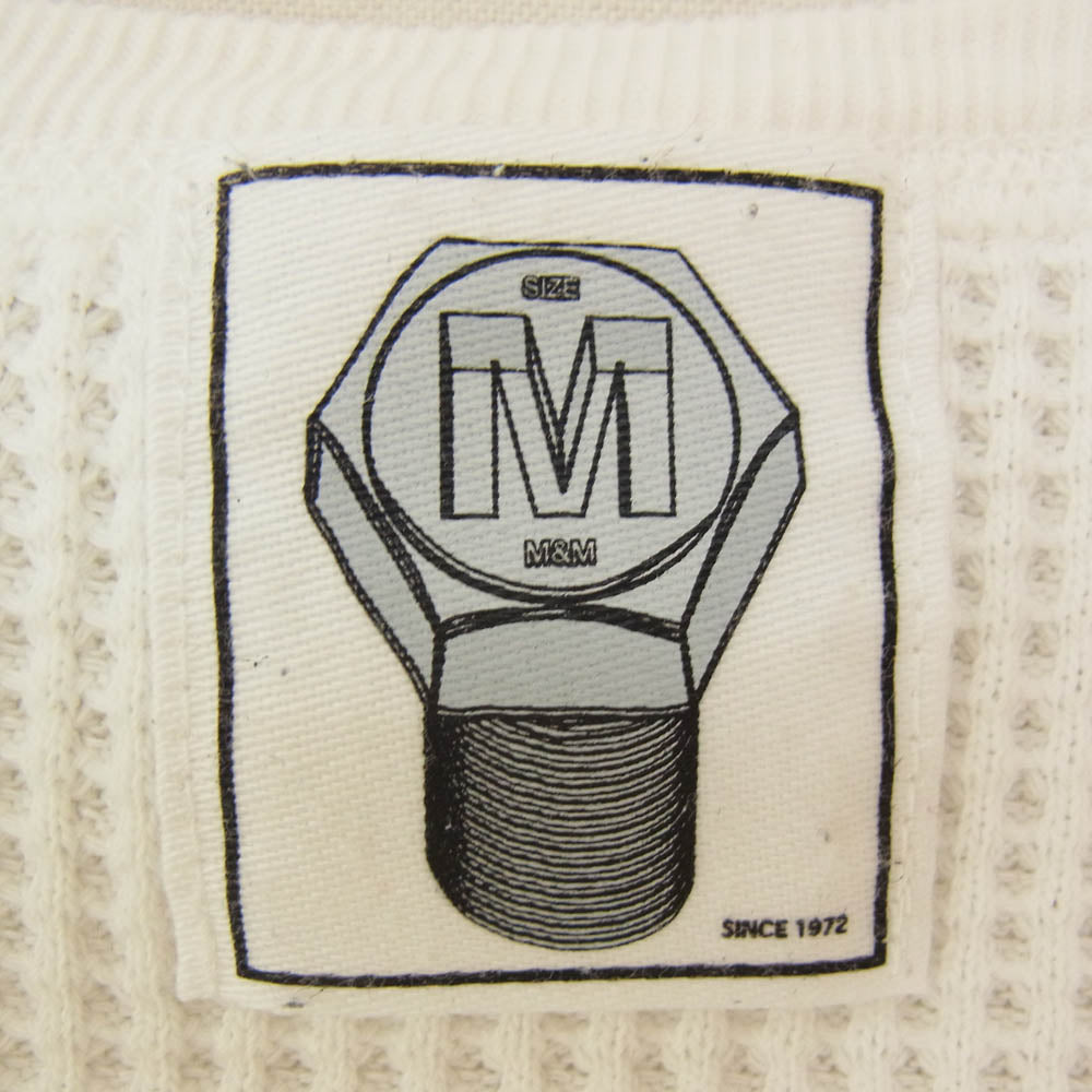 エムアンドエム カスタムパフォーマンス WAFFLE L/S T-SHIRT ロゴプリント ワッフル サーマル 長袖カットソー ホワイト系 M【中古】