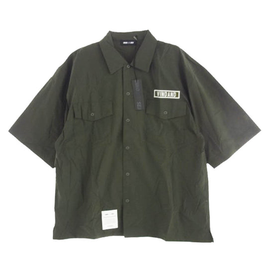 WIND AND SEA ウィンダンシー WDS-SH-08 MILITARY SHIRT バックロゴ刺繍 ミリタリー 半袖 シャツ カーキ系 XL【中古】