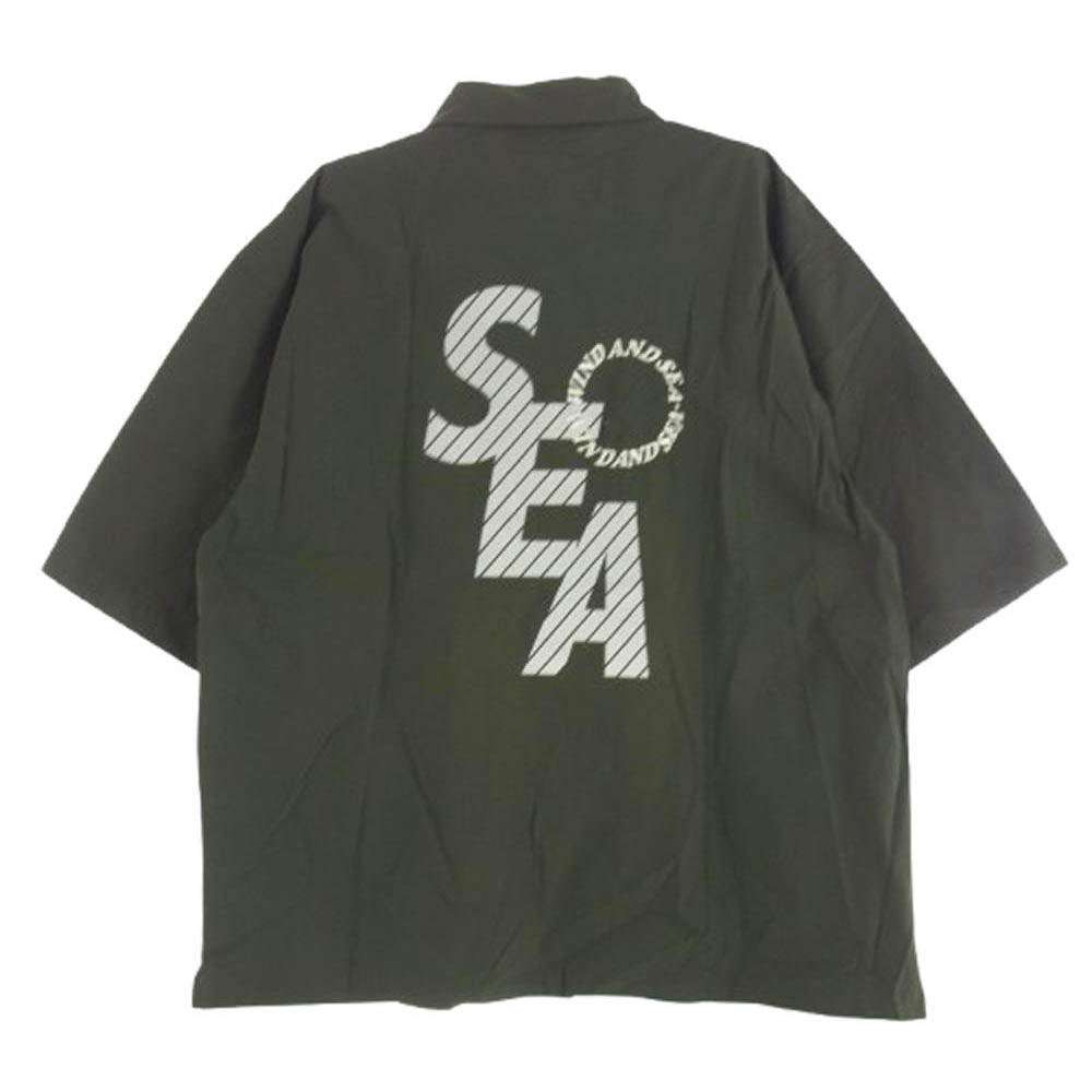 WIND AND SEA ウィンダンシー WDS-SH-08 MILITARY SHIRT バックロゴ刺繍 ミリタリー 半袖 シャツ カーキ系 XL【中古】