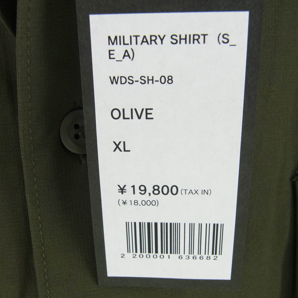 WIND AND SEA ウィンダンシー WDS-SH-08 MILITARY SHIRT バックロゴ刺繍 ミリタリー 半袖 シャツ カーキ系 XL【中古】