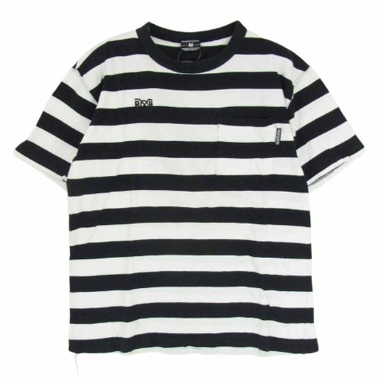 BOUNTY HUNTER バウンティーハンター ボーダー スカル刺繍 胸ポケット 半袖 Tシャツ ブラック系 M【中古】