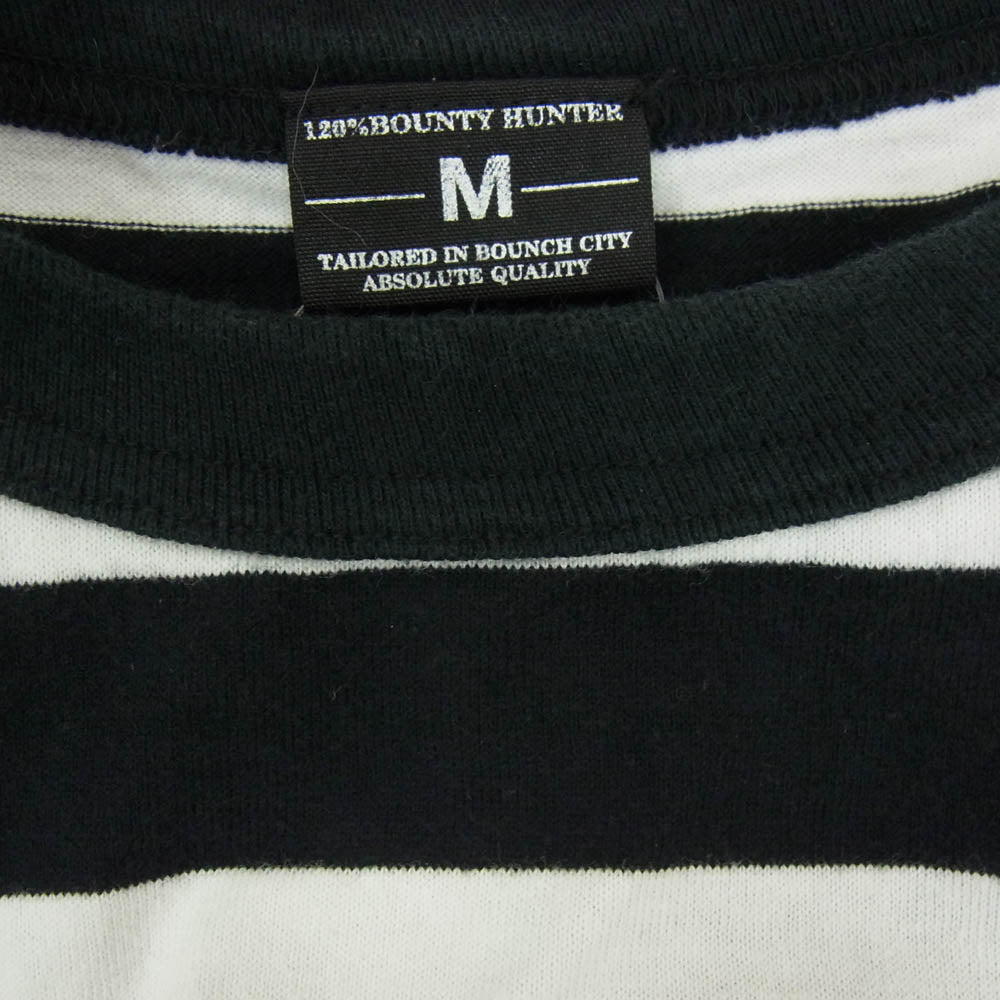 BOUNTY HUNTER バウンティーハンター ボーダー スカル刺繍 胸ポケット 半袖 Tシャツ ブラック系 M【中古】