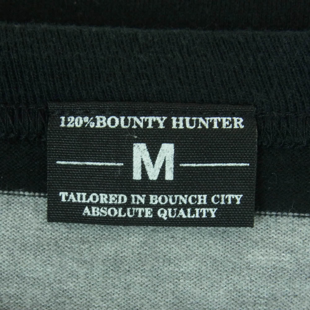 BOUNTY HUNTER バウンティーハンター ロゴ プリント ボーダー 半袖 Tシャツ コットン 日本製 ブラック系 グレー系 M【中古】