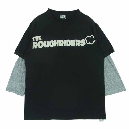 BOUNTY HUNTER バウンティーハンター THE ROUGH RIDERS プリント 切替 七分袖 Tシャツ コットン ブラック系 グレー系 M【中古】