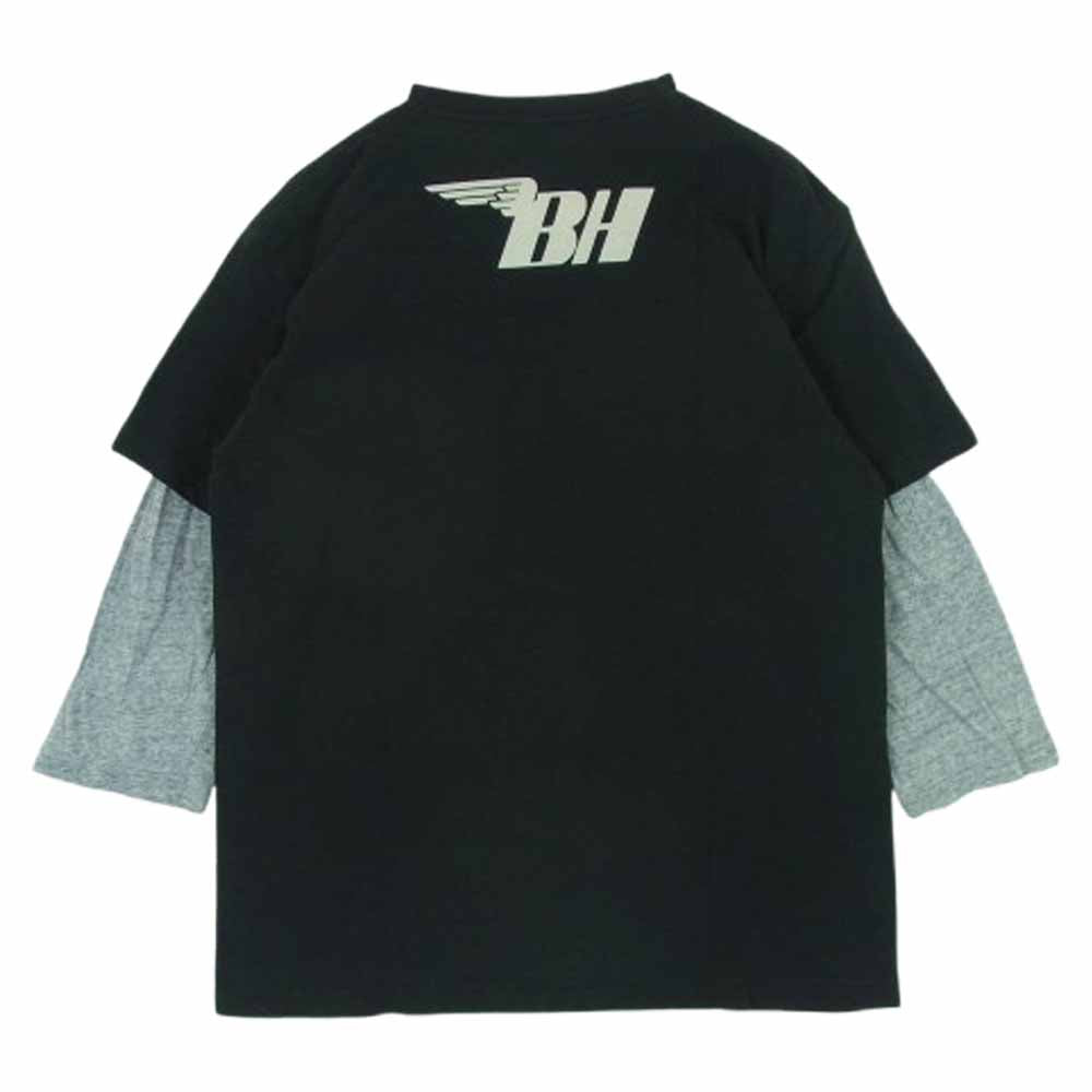 BOUNTY HUNTER バウンティーハンター THE ROUGH RIDERS プリント 切替 七分袖 Tシャツ コットン ブラック系 グレー系 M【中古】