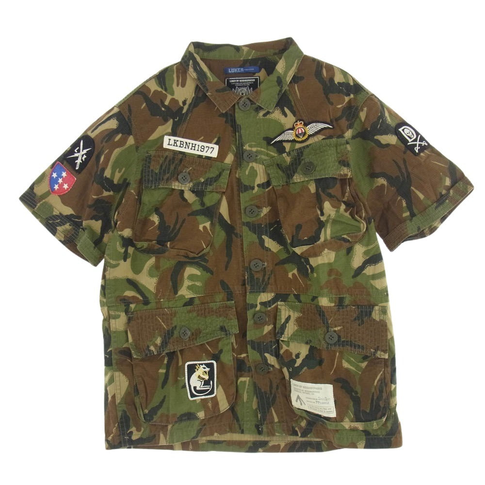 LUKER BY NEIGHBORHOOD ルーカーバイネイバーフッド 111OALK-SHM01 ワッペン付き 迷彩柄 半袖 シャツ カーキ系 マルチカラー系 M【中古】