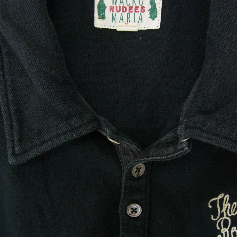 WACKO MARIA ワコマリア ロゴ刺繍 エンブロイダリ― 七分袖 ポロシャツ ブラック系 S【中古】