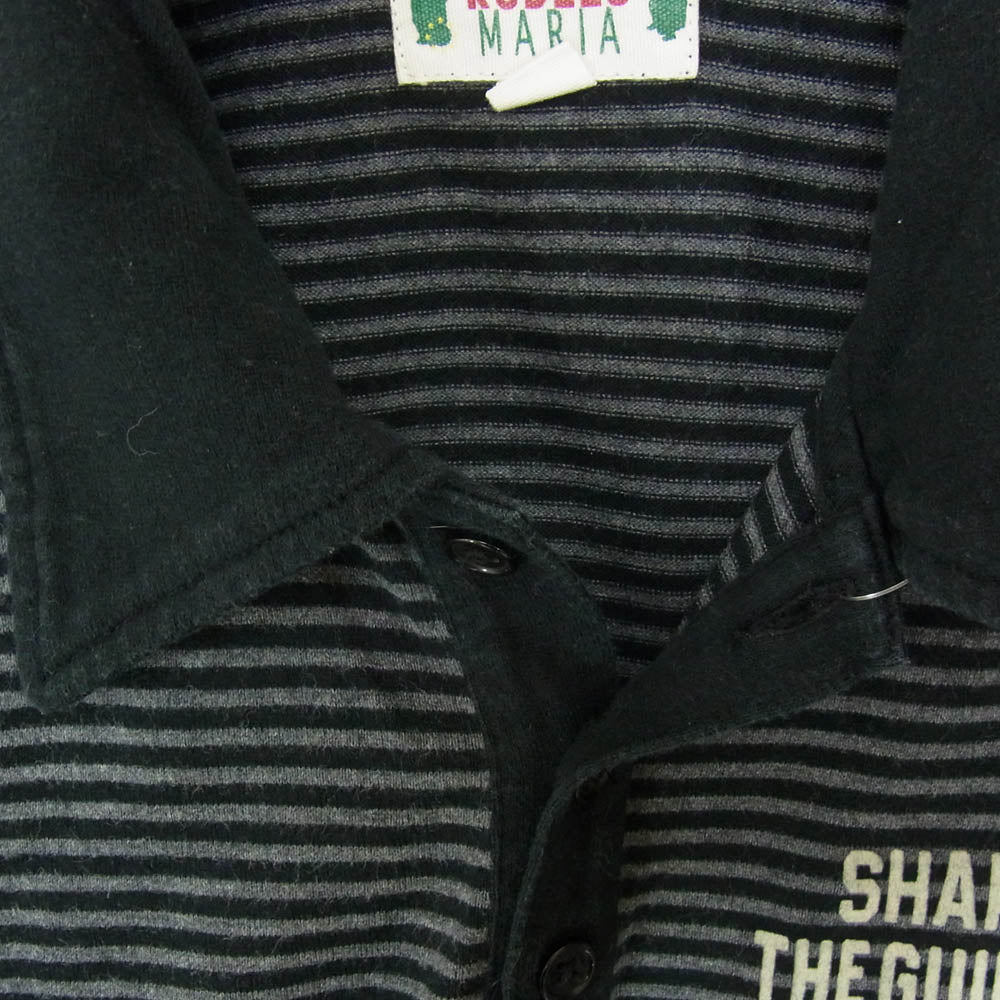 WACKO MARIA ワコマリア ロゴフロッキープリント ボーダー 七分袖 ポロシャツ ブラック系 S【中古】