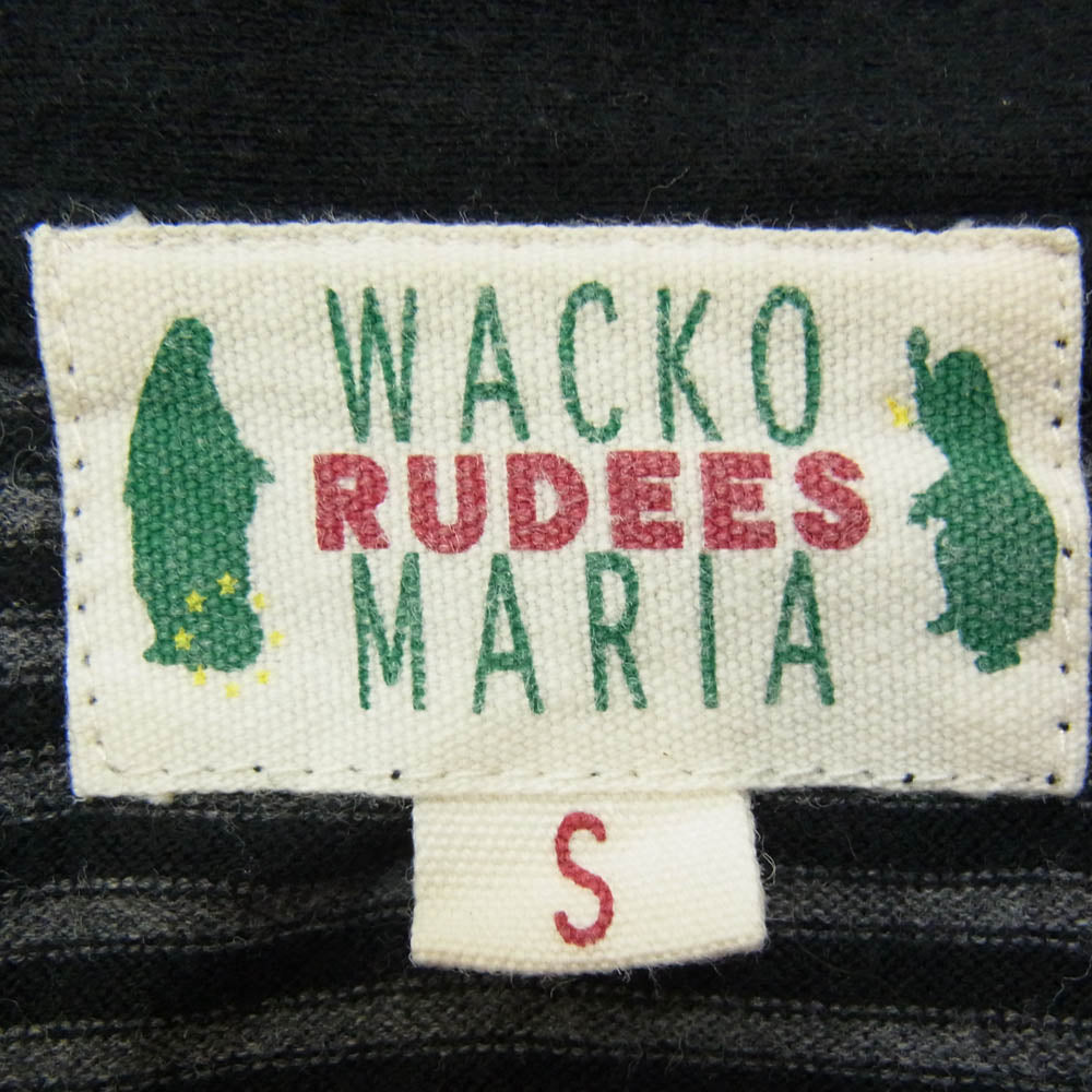 WACKO MARIA ワコマリア ロゴフロッキープリント ボーダー 七分袖 ポロシャツ ブラック系 S【中古】